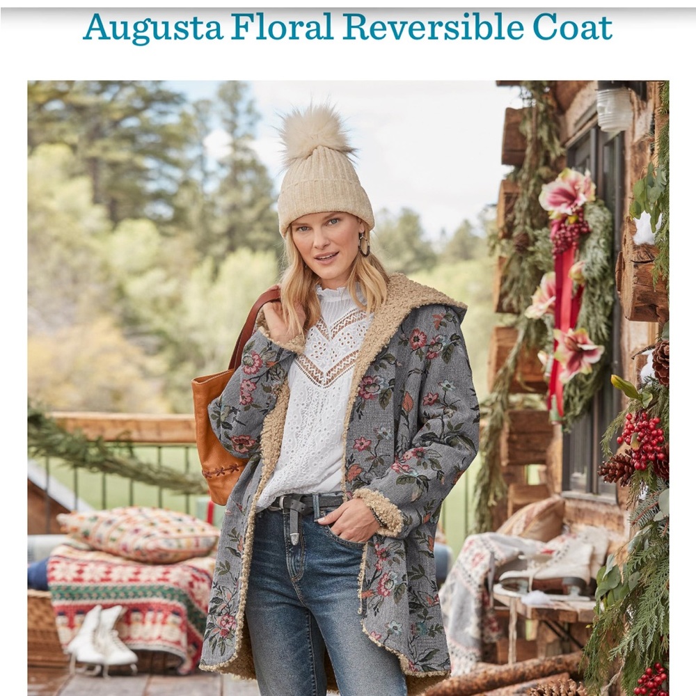SUNDANCE Sherpa Reversible Augusta Floral Coat- Never Worn